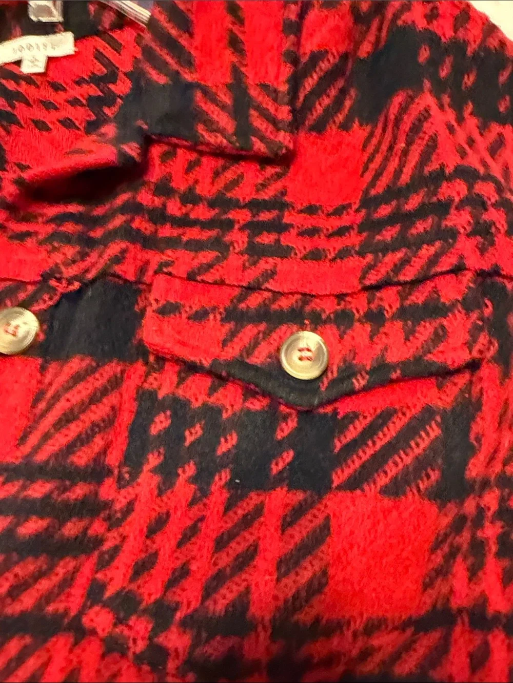 JODIFL Red and Black Graphic Knit Crewneck Sweater